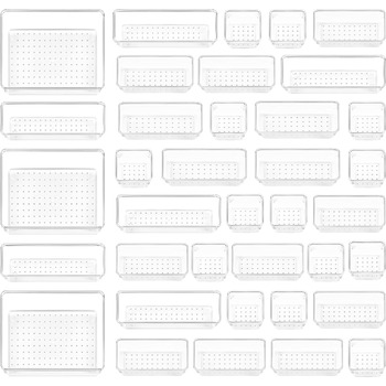 Система організації ящиків Vtopmart Pieces з 4 розмірами, прозорий пластик, органайзер для туалетного столика Можна використовувати для макіяжу, кухні, ванної кімнати, офісу (37)