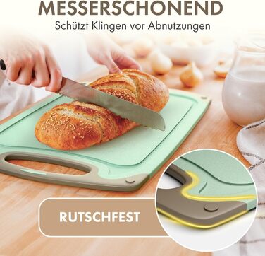 Набір обробних дощок Blumtal 3 розміри (S/M/L) - Велика пластикова обробна дошка з пазами для соку та ручкою - Міцна кухонна обробна дошка без BPA (зелена, комплект з 3 предметів)