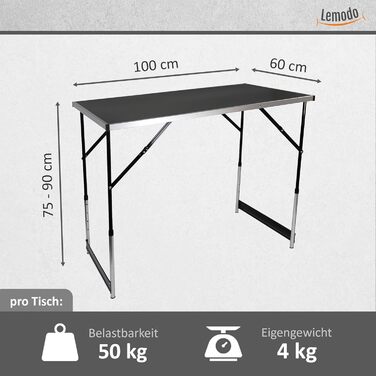 Складаний стіл для кемпінгу 3-секційний чорний Lemodo