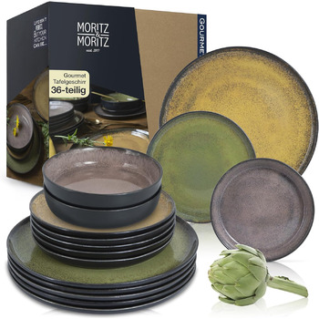 Набір посуду Moritz & Moritz VIDA з 18 предметів 6 осіб Елегантна тарілка, виготовлена з високоякісної порцеляни набір посуду, що складається з 6 обідніх тарілок, 6 десертних тарілок, 6 тарілок для супу (набір посуду з 36 предметів)
