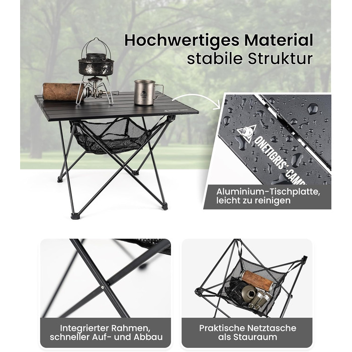 Складной алюминиевый стол для кемпинга 56x40,5x39,5 см OneTigris
