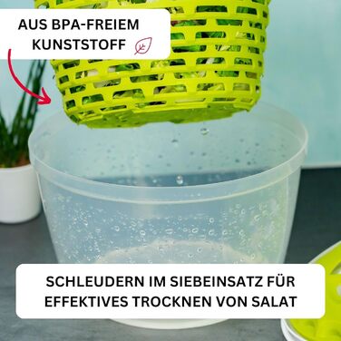 Спиннер для салата Westmark, Oбем 4.4 л, ø 23.5 см, пластик, не содержит бисфенола А, Spinderella, цвет прозрачный/белый/зеленый, 2430224A (яблочно-зеленый, нескользящий, набор из 2 шт.)