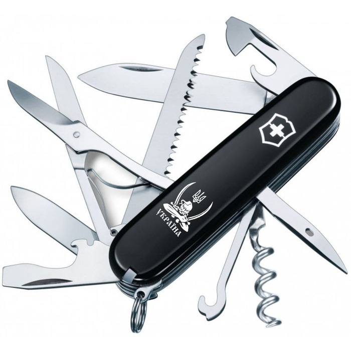 Ніж Victorinox Huntsman Ukraine 91мм/15функ/чорн /Козак з шаблями біл.