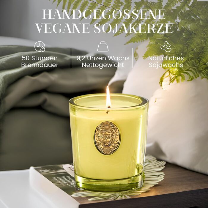 Ароматна свічка M&SENSE Лісова хатина, ароматичні свічки у склянці, натуральна соєва свічка, час горіння 55 годин, подарункові свічки для жінок та чоловіків, подарункова свічка (білий чай та шавлія, 260 г)