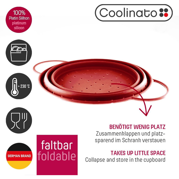 Складаний силіконовий друшляк 24 см червоний Coolinato