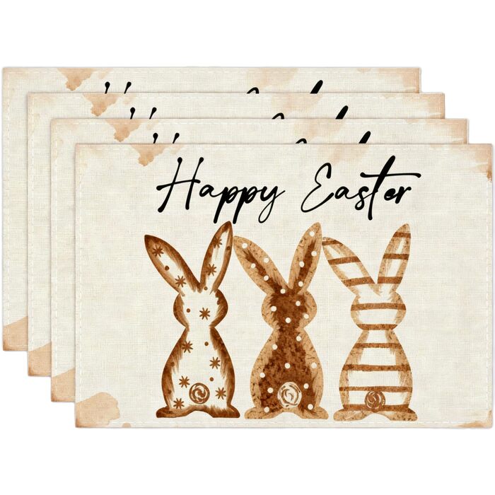 Великодні серветки &quotЩасливого Великодня&quot з коричневим кроликом, набір з 4 шт. , 32x45 см, весняний різдвяний килимок, серветки, що миються, прикраса для кухні-вечірки (коричневий, 32 x 45 см)