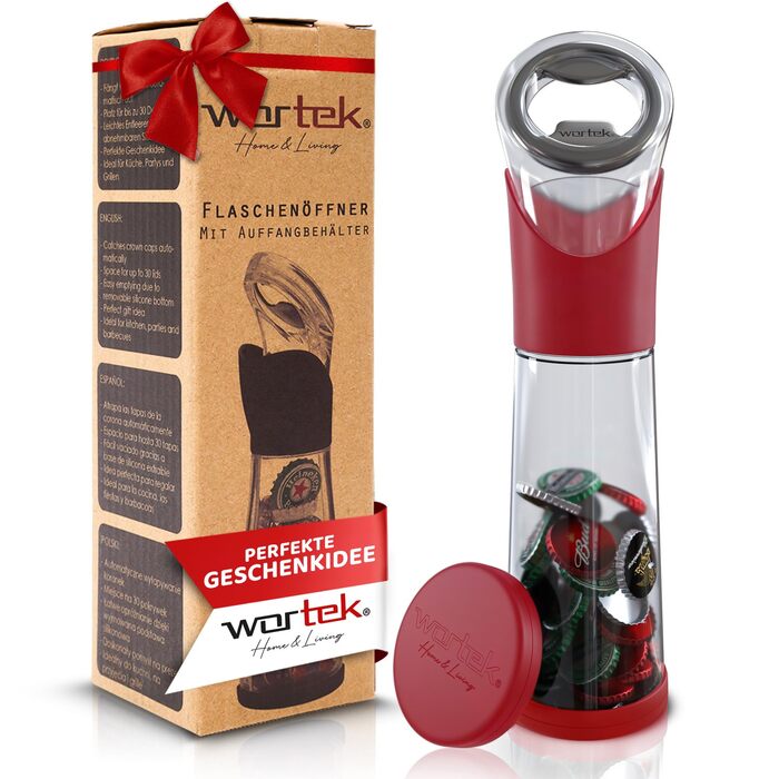 Відкривачка для пляшок з контейнером для кришок червона wortek