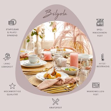 ПЕВЕЦ Белый столовый сервиз Bilgola, набор фарфоровой посуды из 30 предметов на 6 персон, набор тарелок округлого дизайна, обеденная тарелка (комбинированный сервиз 16 шт.)