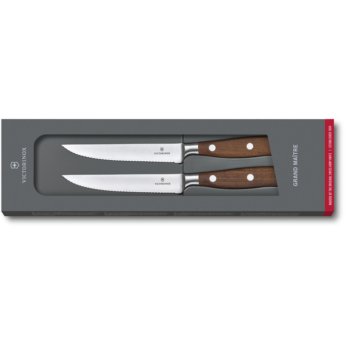 Кухонний ніж Victorinox Grand Maitre Wood Steak Set 2 шт лезо 12см хвил. з дерев. ручкою у подар.упак.