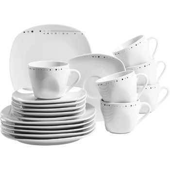 Серия Fadilla, набор фарфоровой посуды на 6 персон, белый, черный, серый (кофейный сервиз 18 предметов)