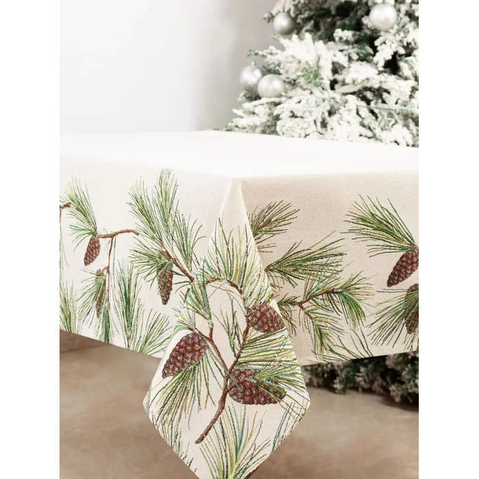 Різдвяна гобеленова скатертина Home of Christmas Скатертина на Різдво та Новий рік (Соснові шишки (без блискіток), 140x240 см)