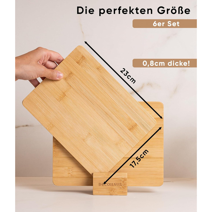 Набір дерев'яних обробних дощок Deco haus з міцної акації 2 см завтовшки - дошки з жолобком для соку - кухонні дерев'яні дошки 40x30, 33x24, 26x18 см - набір дерев'яних дощок (6 шт., бамбук)
