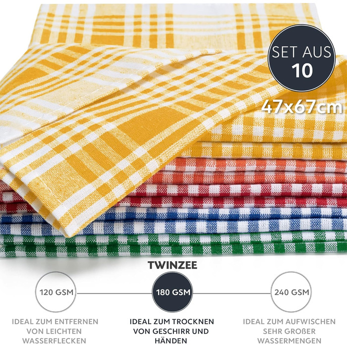 Набір з 10 рушників для кухонного посуду, бавовна Twinzee