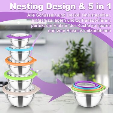 Набір мисок для змішування з нержавіючої сталі 5 шт Homikit