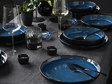 Серія Nordic Fjord набір посуду з 18 предметів, набір тарілок з кераміки (набір тарілок 12 шт. , синій), 21551