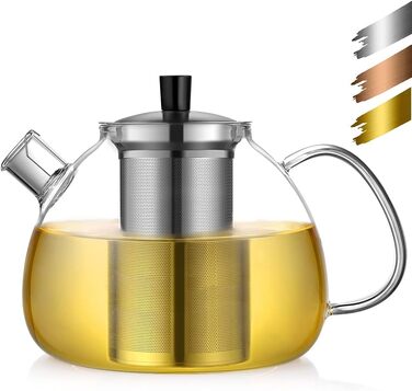 Скляний чайник з фільтром для чаю 1,5 л, сріблястий Ecooe