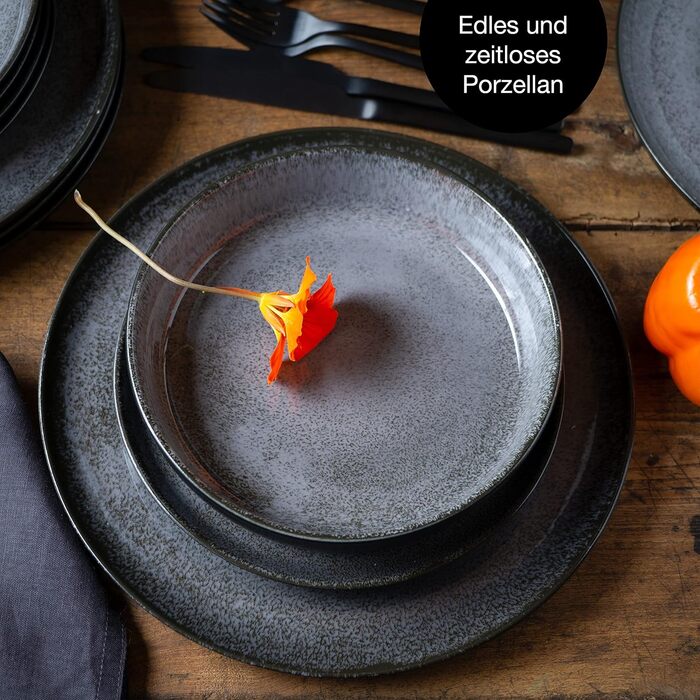Набір посуду Moritz & Moritz VIDA з 18 предметів Елегантний набір тарілок 6 персон з високоякісної порцеляни посуд, що складається з 6 обідніх тарілок, 6 десертних тарілок, 6 тарілок для супу (набір посуду з 36 предметів)