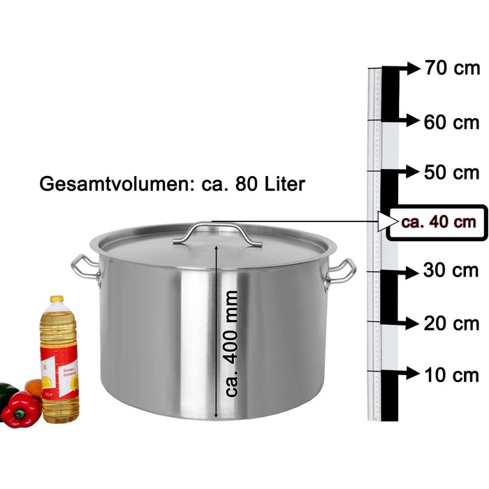 Гастро-кастрюля 80 л с крышкой, нержавеющая сталь BKT-83 Beeketal