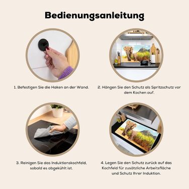 Фартух для плити, кухонний фартух, вініл, 78x52 см, декор для кухні, облицювання стіни, кришка для плити - сіро-чорна (слони - тварини, 52,7Д x 91,6Ш см)