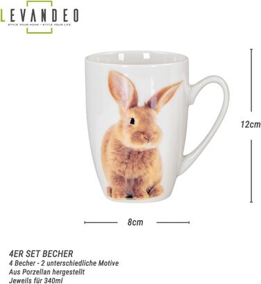 Набір із 4 чашок з малюнком кролика levandeo