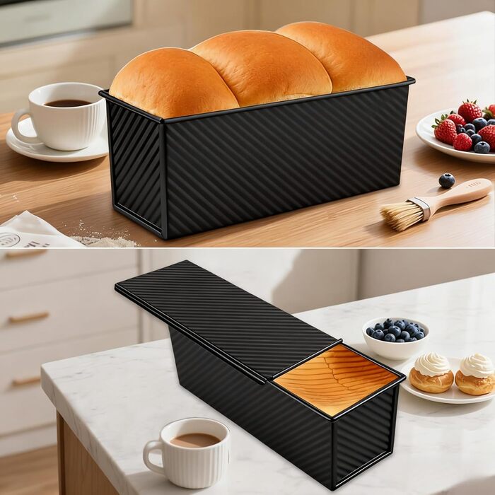 Форма для випікання тостів 1000 г з кришкою, ‎33 x 13 x 12 см чорна Hikaproligt