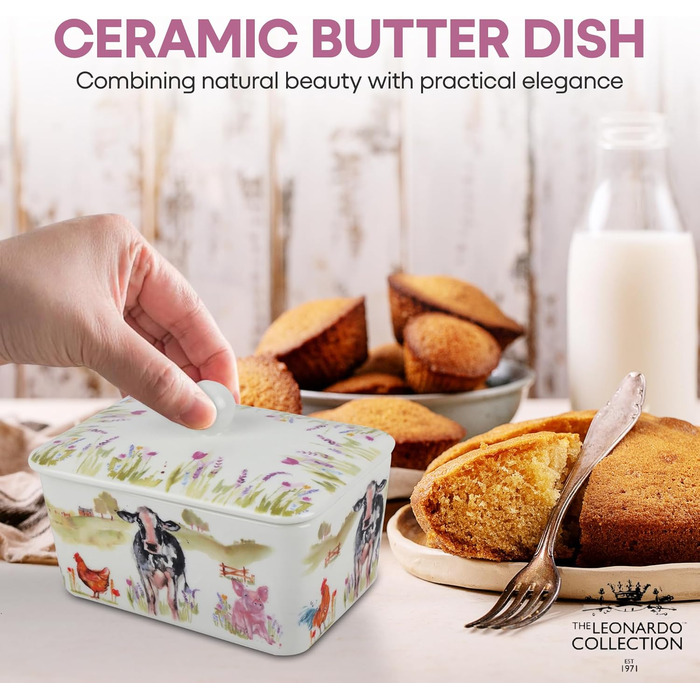 Маслянка з кришкою, китайська кераміка, з гарними акварельними мотивами, дизайн якої розроблено галереєю Дженніфер Роуз для Busy Bees (ферма).