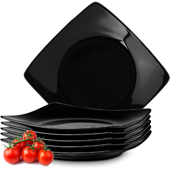 Консімо. Обідні тарілки на 6 персон - Набір з 6 тарілок - Посудомийні машини - Можна використовувати в мікрохвильовій печі - Набір керамічних тарілок - EPIRI Сучасна велика обідня тарілка - 25x25см - Black Matt (Чорний)