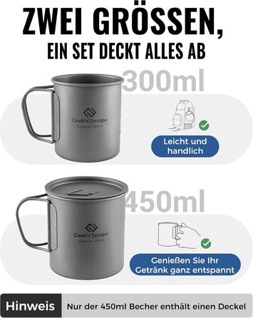 Набор чашек для кемпинга 300 и 450 мл COOK'N'ESCAPE