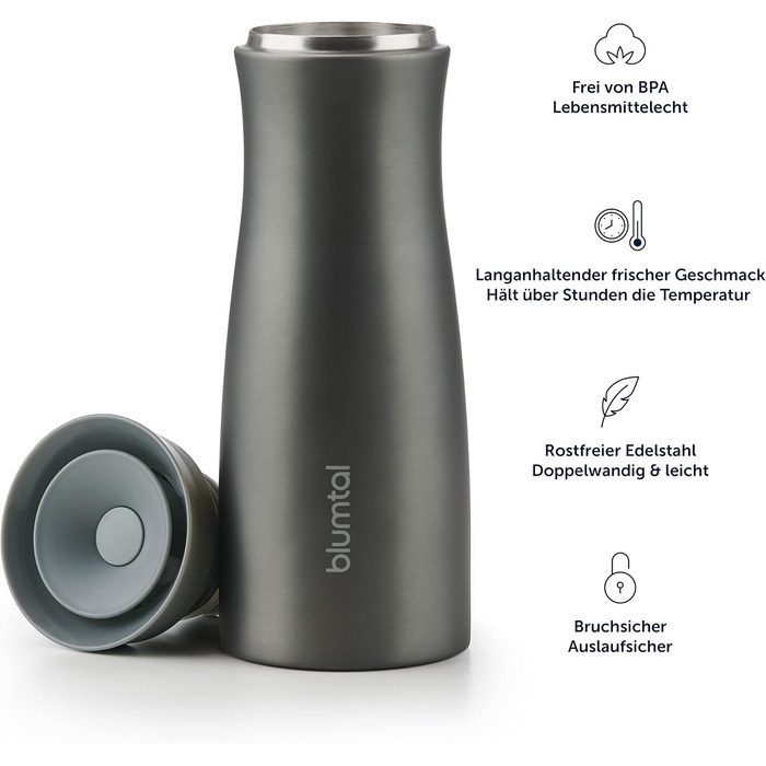 Термокружка Blumtal - Дорожня кружка з нержавіючої сталі - Герметична ізольована кружка для гарячих/холодних напоїв - Відкриття на 360 - Термокружка із швидким закриттям - Кавова кружка - Рожева (380 мл, 08 - Темно-зелена)