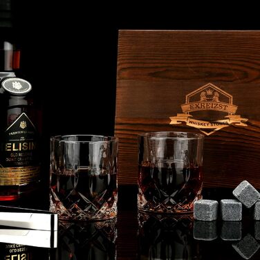 Подарунковий набір Whiskey Stones Набір з 8 багаторазових охолоджуючих каменів для віскі з кліпсою для льоду, носик винної пляшки для сумки для зберігання, охолодження улюбленого напою без розведення (келихи з тисненням)