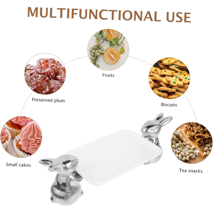 Керамічний піднос з милим кроликом срібний VICASKY