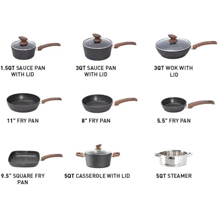 Набір кухонного посуду, 30 предметів, чорний Kitchen Academy