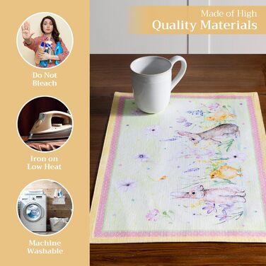 Бавовняні килимки для серветок, набір з 4 шт. , декоративні килимки для серветок, пасхальні килимки, що миються, для свят, вечерь, весни, літа (33 см x 48 см) (жовті), 39Hermine 100