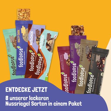 Органічні горіхові батончики fooloose Веганські органічні батончики без лактози та глютену, без рафінованого цукру Упаковка оптом з 6 різними сортами (24 батончики по 35 г) ука (упаковка з 24 батончиками) (пробна упаковка, 8 батончиків)