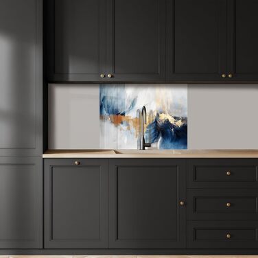 Кухонний фартух 60x80 см Самоклеючий настінний захисний екран для кухні Кухонний фартух Кухонні фасади Кухонні фартухи Кухонна стіна Вода - Пейзаж - (Золото - Синій, 60 x 80 см)