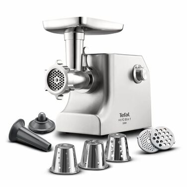 Tefal М'ясорубка HV10 8in1, 2200Вт, 5.5кг/хв, 3 решітки, насадка для ковбас, кеббе, 3 терки, метал