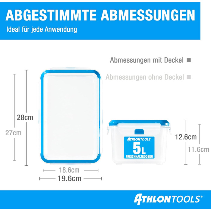 Набір контейнерів для зберігання продуктів ATHLON TOOLS, 4 шт., об&39ємом 3 л, якості для кейтерингу - 100 герметичні та герметичні, від -40 до 100 градусів - для всіх продуктів - без BPA - Контейнери для зберігання в холодильнику (5 л Комплект з 2 шт.)
