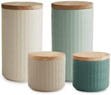 Керамічні банки для зберігання з дерев'яними кришками 4 предмети Springlane Kitchen
