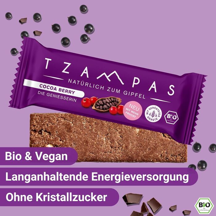 Енергетичні батончики зі смаком какао та смородини 16 x 40 г, Cocoa Berry TZAMPAS
