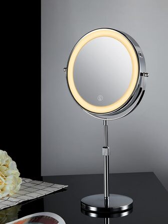 Дзеркало косметичне 21,6 см настільне з підсвічуванням, сріблясте Vialex