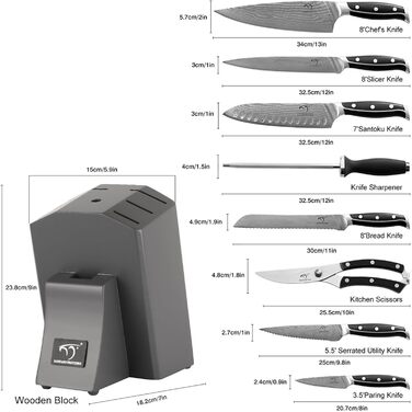 Набор профессиональных кухонных ножей из дамасской стали 9 предметов NANFANG BROTHERS