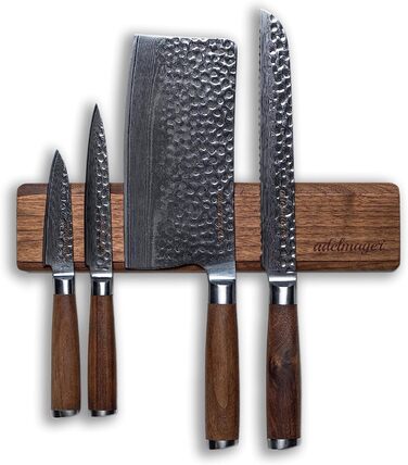 Магнітна стрічка з вишуканого дерева волоського горіха для стильної організації ножів 40 x 7 x 3,5 см (30 см)