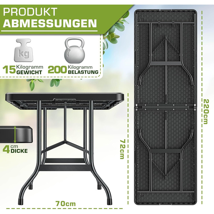 Складной садовый стол 220 х 70 см tillvex