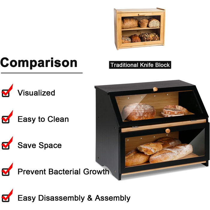 Двухуровневая бамбуковая хлебница 39 x 25 x 32 см, черная Leader Accessories
