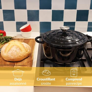 Чавунна жаровня 3,5 л з кришкою 24 см, чорна Chefarone