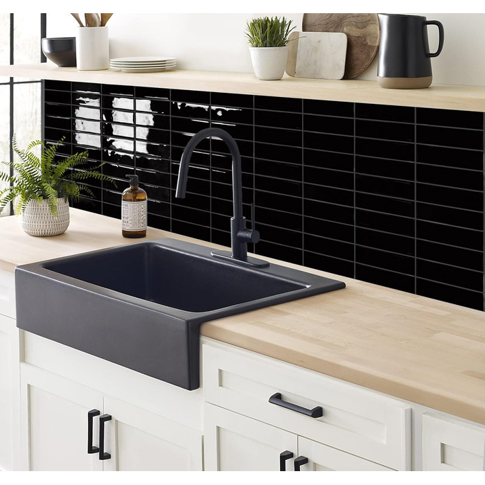 Наклейки на плитку DEWOO, клейка плитка, плитка Metro, самоклеюча настінна плитка, плівка для плитки для кухні та ванної кімнати, прямокутна, - шт. (30,5 x 30,5 см) (10, чорний)