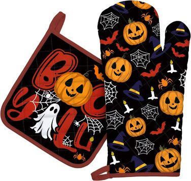 Набір з 2 кухонних рукавичок та тримачів для каструль Arquiel Gnome Autumn Orange Checked, 100 бавовняні кулінарні рукавички, термостійкі кухонні рукавички для приготування їжі, осінній декор, подарунки на кухню для жінок (Хелловін, духовка тримач для кас