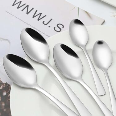 Матові чорні чайні ложки BEWOS, 16 шт. , ложки з нержавіючої сталі 13,7 см / 5,39 дюйма, чудова серія кавових ложок, десертні ложки, які можна мити в посудомийній машині, ідеально підходять для дому, ресторанів, вечірок тощо (срібна квадратна ручка)