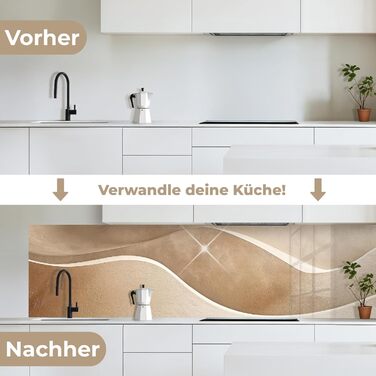 Кухонний фартух 60x80 см Самоклеючий захисний щиток для кухонної стіни Кухонний фартух Кухонні фасади Кухонні фартухи Кухонна стіна Вода - Пейзаж - (Бежевий - Природа, 80 x 300 см)