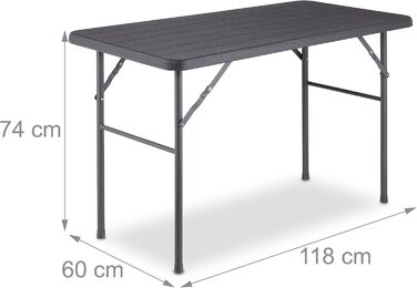 Раскладной стол для кемпинга 118 х 60 х 74 см серый Relaxdays